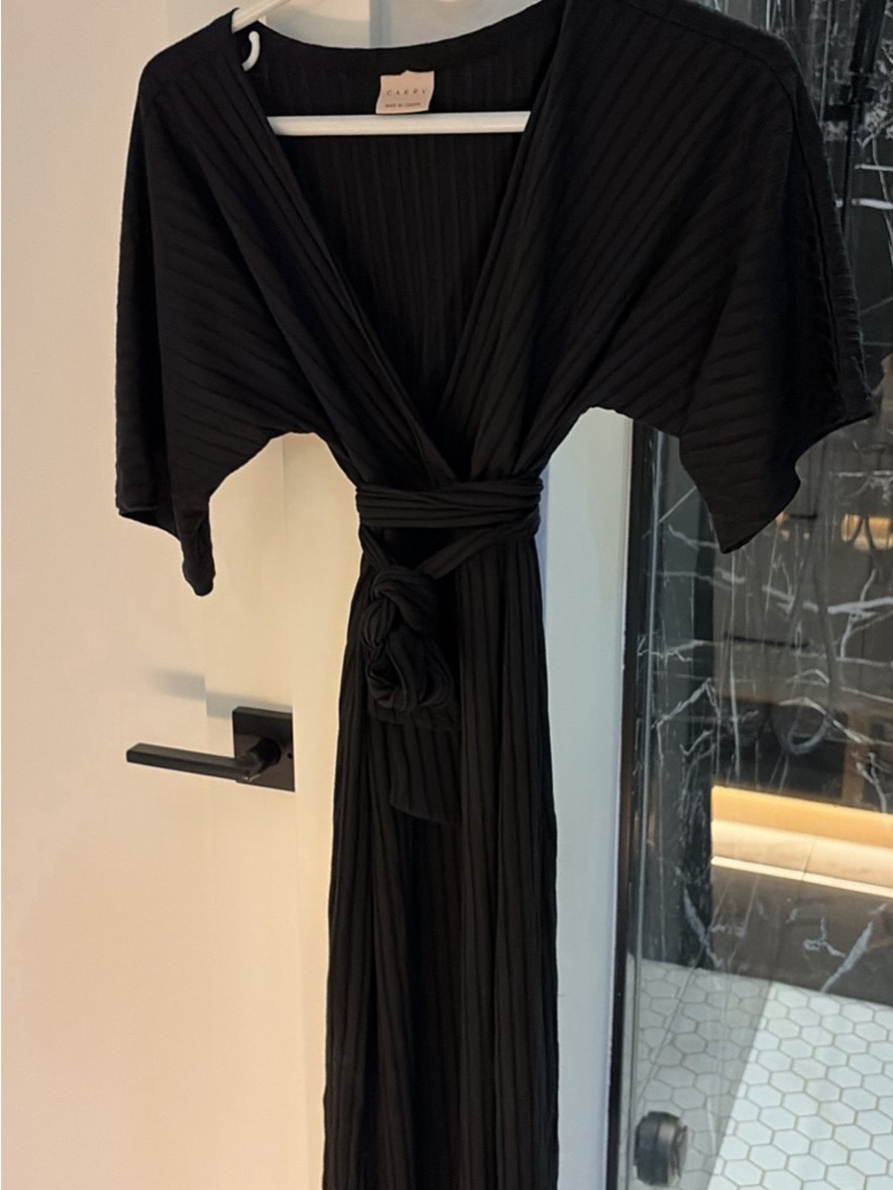 Black Ribbed Wrap Robe Dress - Carry Maternity